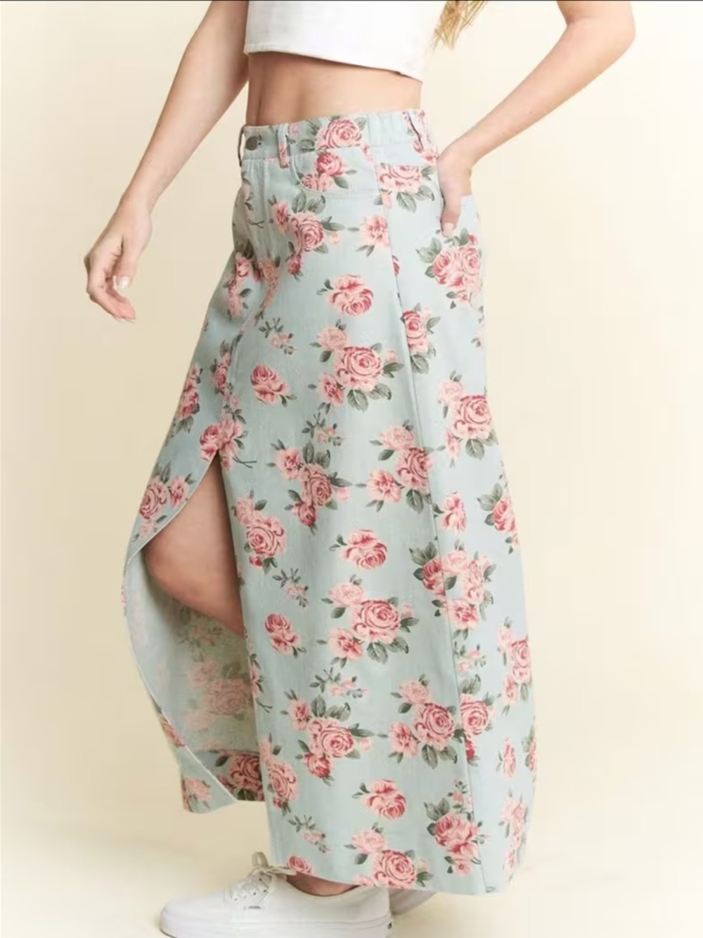 NIP Jade By Jane Floral Print Denim Maxi Skirt - Picture 5 of 6